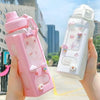 Water Bottle with Straw and Sticker, Kawaii Bear Water Bottle, Large Sport Plastic Portable Square Drinking Bottle for Girl, Cute