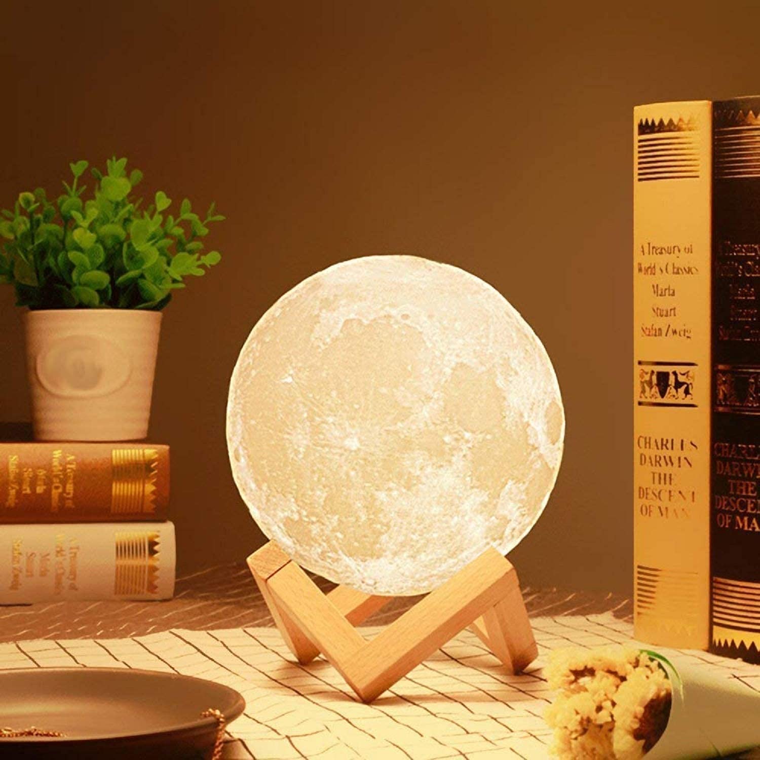 3D 7 Color Changing Moon Night Rechargeable Night lamp for Bedroom for Adults and Kids Home Room Beautiful Indoor Lighting - 15CM