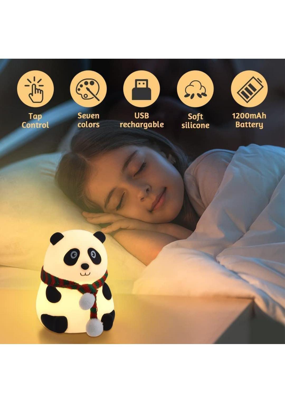 Panda Lamp, Panda Gifts, Panda Touch Silicone Lamp, Birthday Gift For Girls And Boys, Panda Light Lamp, Kids Night Light, Silicone Lamp, Rechargeable - Close Eye, Multicolor