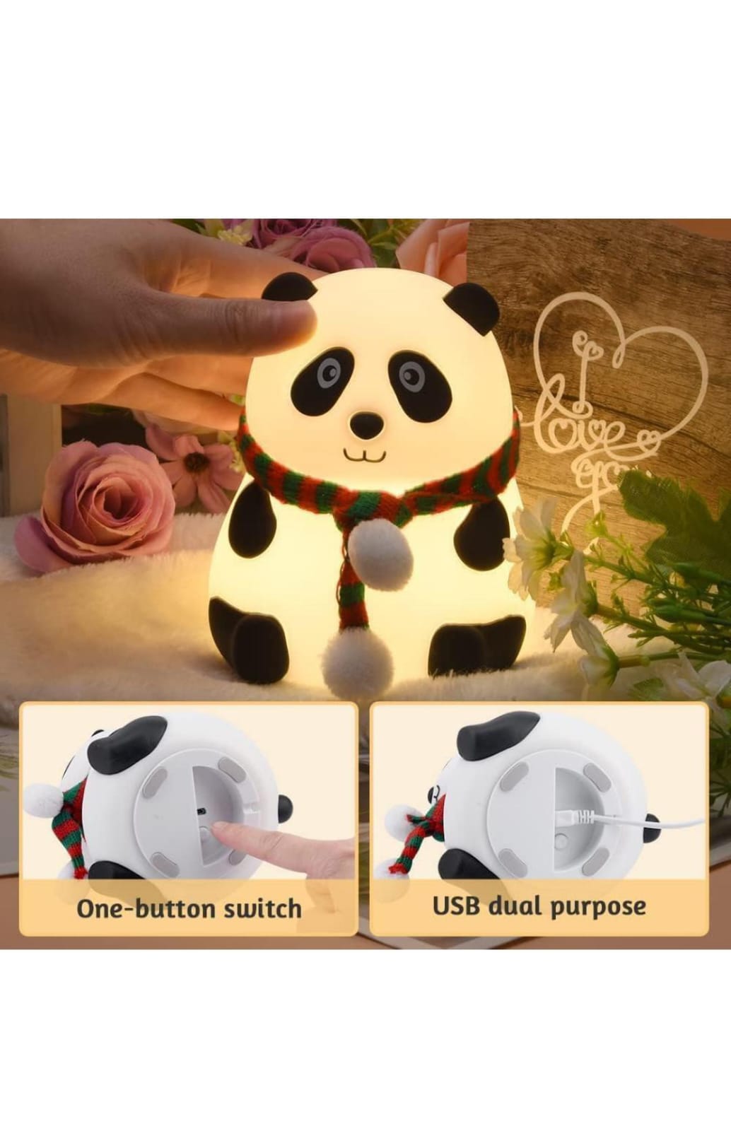 Panda Lamp, Panda Gifts, Panda Touch Silicone Lamp, Birthday Gift For Girls And Boys, Panda Light Lamp, Kids Night Light, Silicone Lamp, Rechargeable - Close Eye, Multicolor