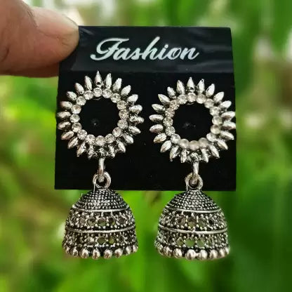 Latest Designer Jhumki Silver Earrings Set Combo Of 6 Cubic Zirconia Alloy Chandbali Earring, Drops & Danglers, Jhumki Earring, Stud Earring